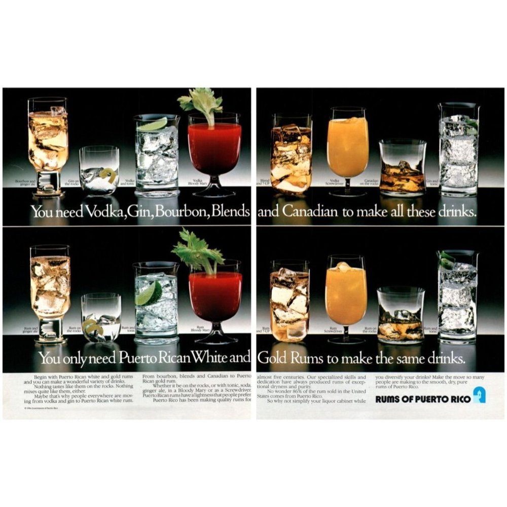 1985 Puerto Rican Rum 2 Page Vintage Print Ad Bar Photo Mixology Cocktail Art